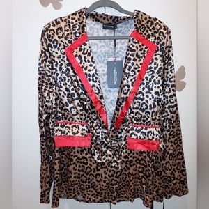 🐆 NWT Satin Leopard blazer w/red trimming size 12 from Pretty Little Thing